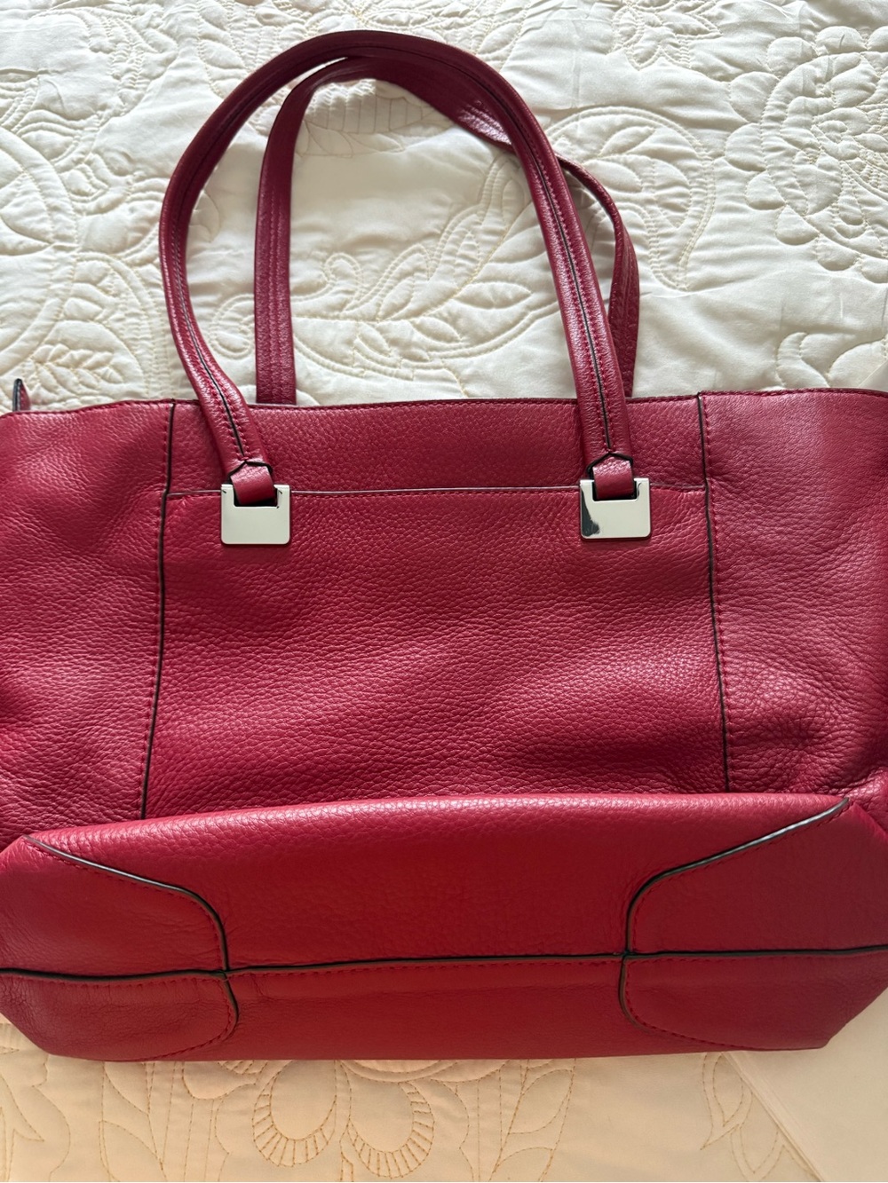 Vince Camuto Classic Red Leather Tote Bag Dust Bag Still Attached. Never Used.